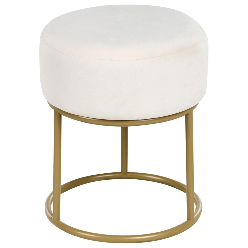 Poggiapiedi in velluto bianco sporco con base in metallo dorato Glam Moderno