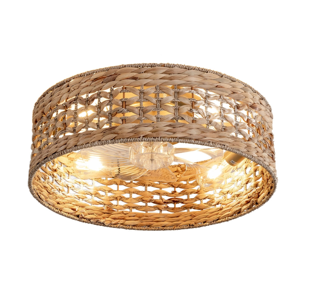 Ventilatore da soffitto con luce in rattan color rame con app e telecomando