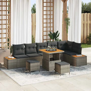Set Divano da Giardino con cuscino 9 pcs Grigio Poly Rattan