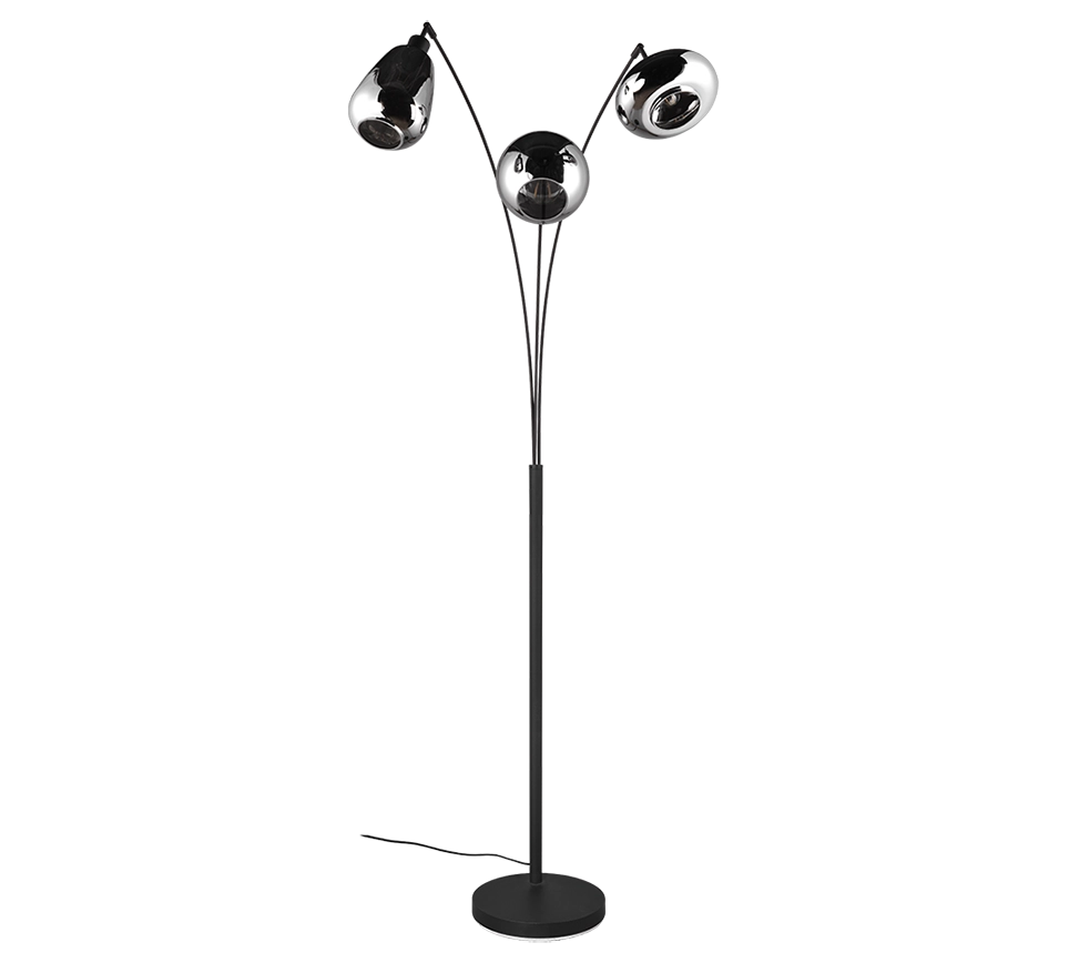Piantana ad arco 3 diffusori, metallo, nero e fumé, H 200 cm, Lumina