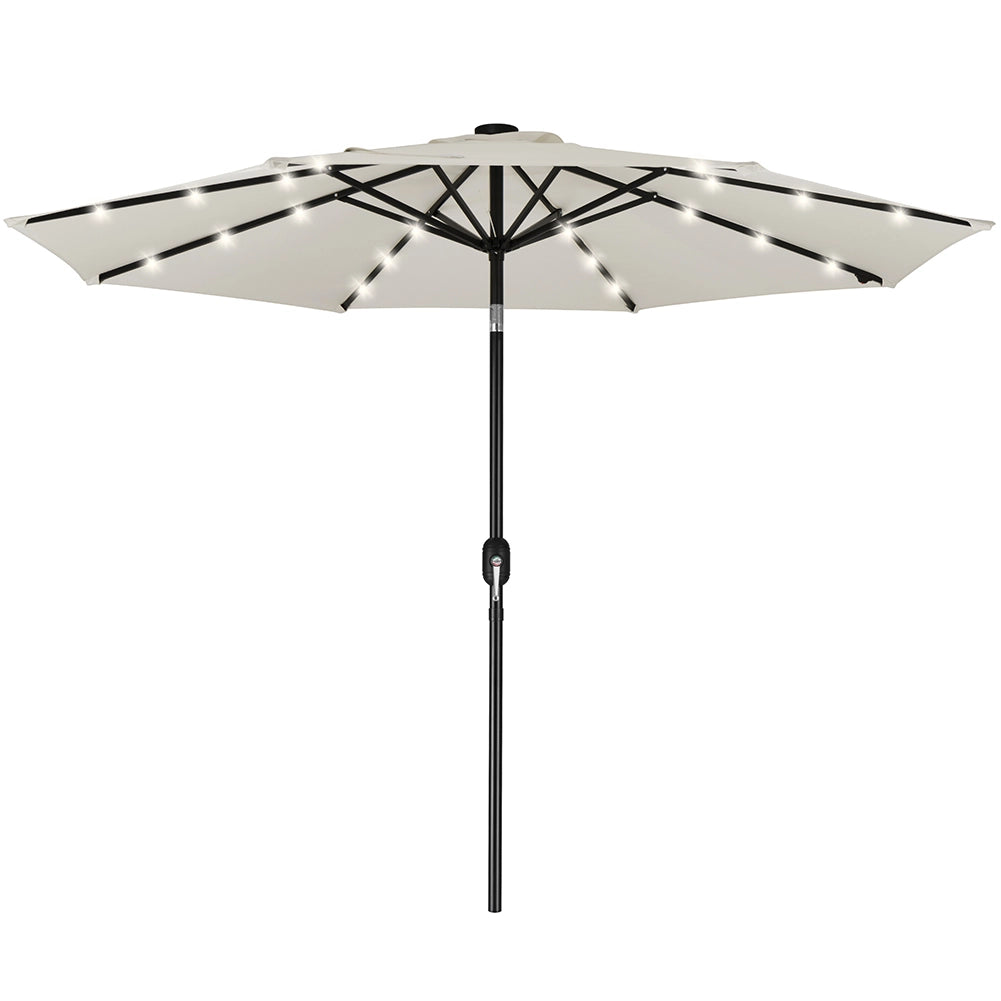 Ombrellone da Giardino Ø270 8 Stecche cm con Luci LED Parasole in Poliestere Antivento Beige
