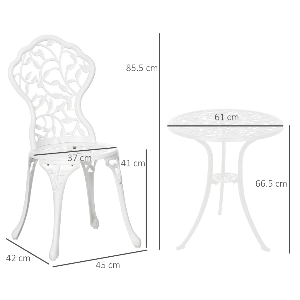 Set da Giardino 3 Pezzi in Alluminio Bianco, 2 Sedie da Esterno 45x42x85.5 cm e Tavolino Rotondo ?61x66.5 cm