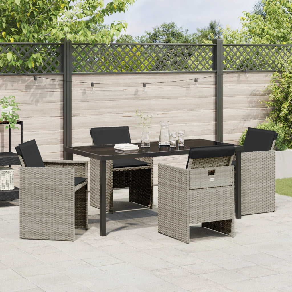 Set da Pranzo da Giardino con Cuscini Grigio Chiaro in Polyrattan