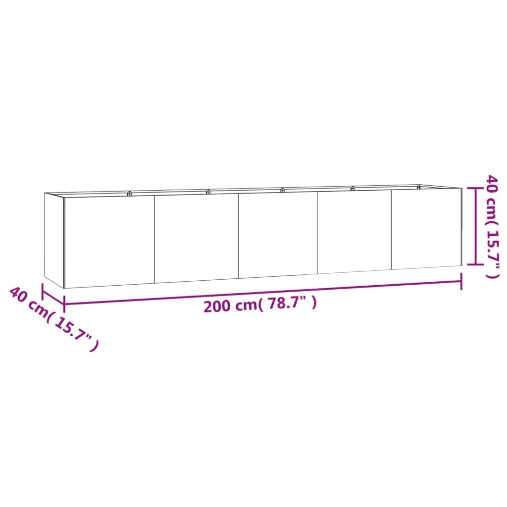 Portavaso per fioriera aiuola rialzata piante fiori terrazzo giardino giardino 200 x 40 x 40 cm acciaio corten marrone 02_0039394