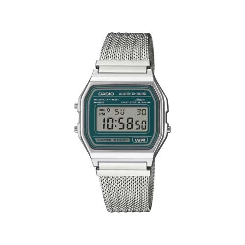 Orologio casio a158 wem 3ef vintage silver e green