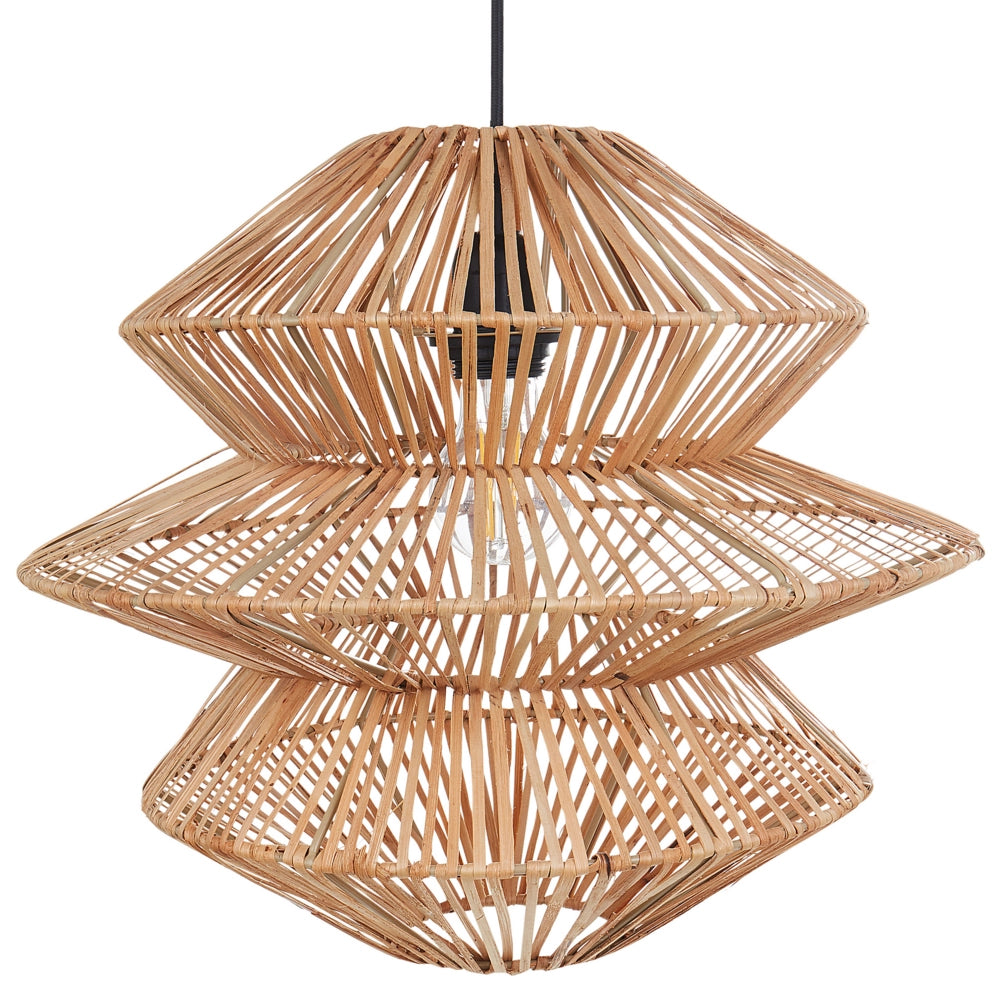 Lampadario in rattan naturale Paralume in ferro nero Base Boho Lightning Luce a sospensione Soggiorno Camera da letto Corridoio