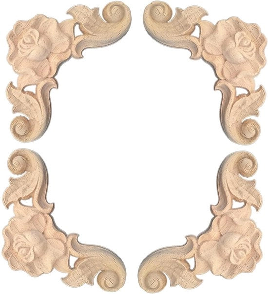 Decorazione in legno per mobili - Decorazione decorativa in legno - Applicazione di scultura in legno - Non verniciato - Versamento decorativo in legno