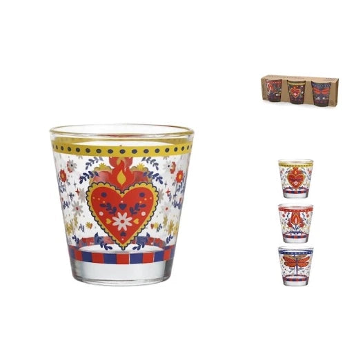 Confezione bicchieri cuoricini h&h in vetro decorato cl 25