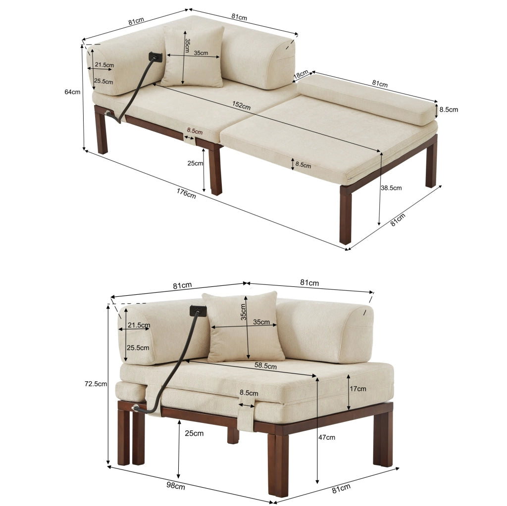 Divano letto singolo estraibile in velluto beige