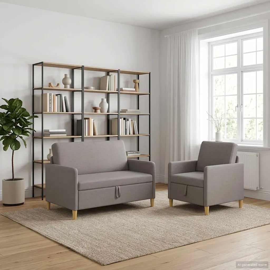 Set di Divani con Storage 2 pcs Tortora Poliestere 3429154