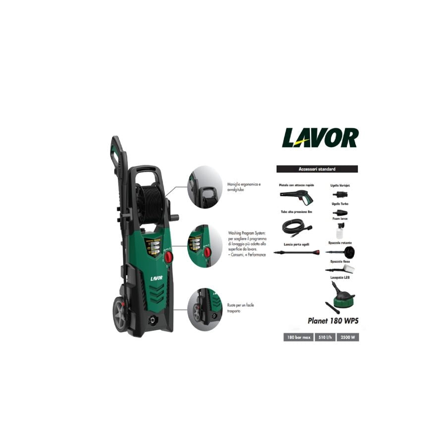 IDROPULITRICE PLANET 180 WPS LAVOR CON PRESTAZIONI POTENTI E DOTAZIONE COMPLETA