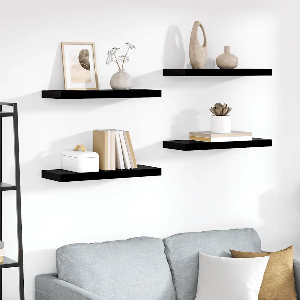 Scaffali a Parete 4 pz Nero Lucido 60x23,5x3,8 cm in MDF cod mxl 33113