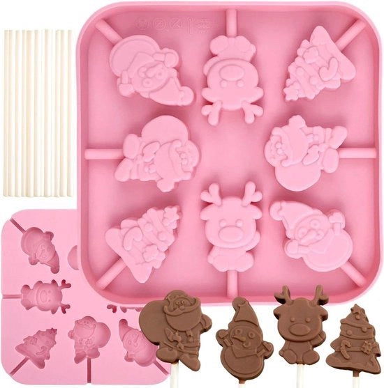 Modellino di cioccolato in silicone - Stampo per cioccolato a forma di lolly - Abete albero di Natale Renna neve pop Babbo Natale - Gelato fai da te di cioccolato - 20 stick