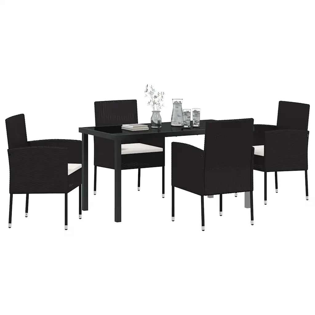 Set da Pranzo per Giardino con cuscino 5 pcs Nero polyrattan 3379921