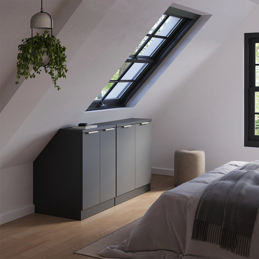 Set di mobili sottotetto Rion Antracite-oro/Antracite 140 cm Set di 2 carcasse armadio profondità 60 cm Vicco