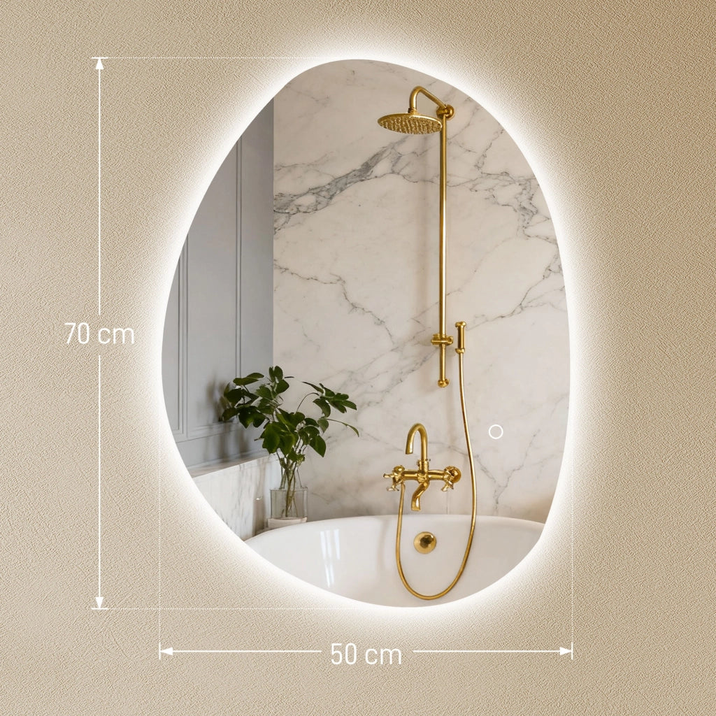 Specchio da Bagno LED con Luce Regolabile ¨C Xylo ¨C Vetro Temperato Argento 70x50 cm
