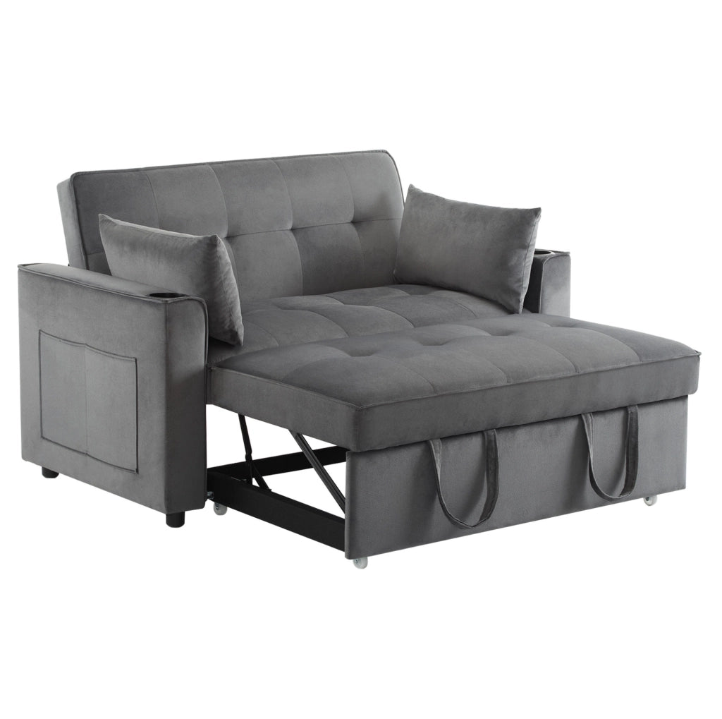 Divano letto 137x76.5x83 cm 3 in 1 con schienale a 3 posizioni in velluto grigio