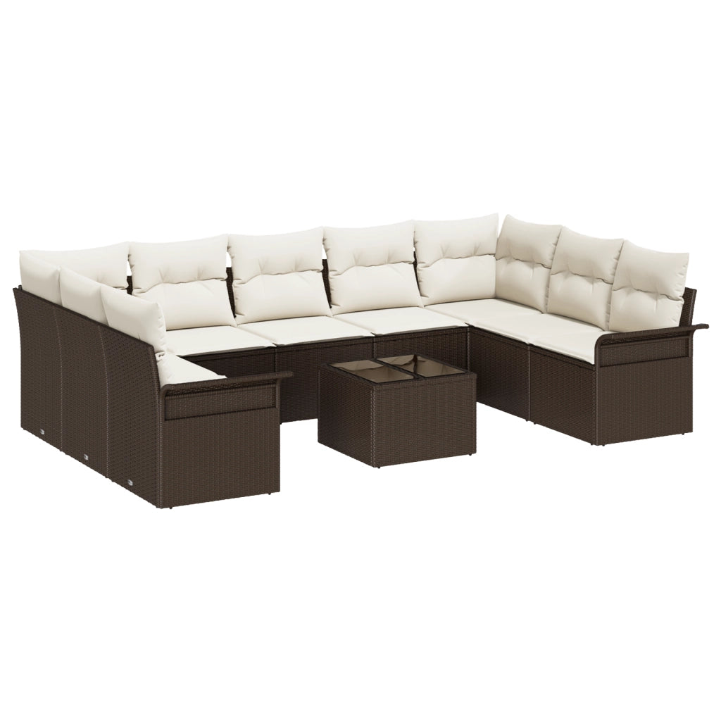 Set di Divani da Giardino con Cuscini Grigio Polyrattan da 9 Pezzi