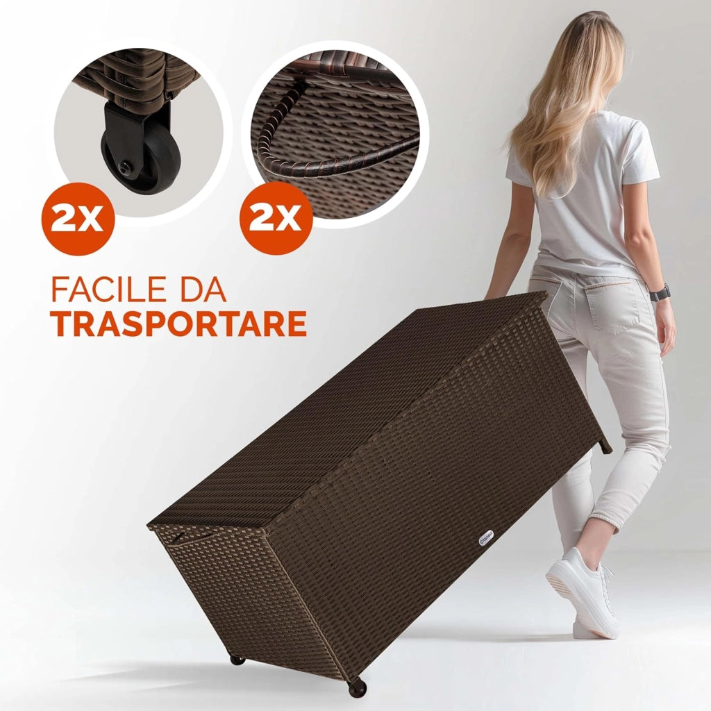 ® Baule da Esterno XXL 117x53x60cm 270L Box con Ruote Impermeabile Resistente Cassettone Contenitore Cuscini Giocatoli Mobili Giardino Bauli