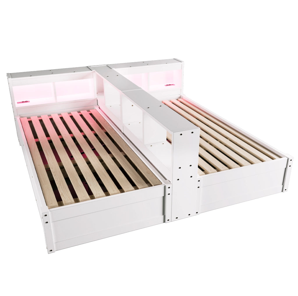 Letto multifunzionale ULEVR 90/180x200 cm con LED, prese integrate e contenitore idraulico, bianco
