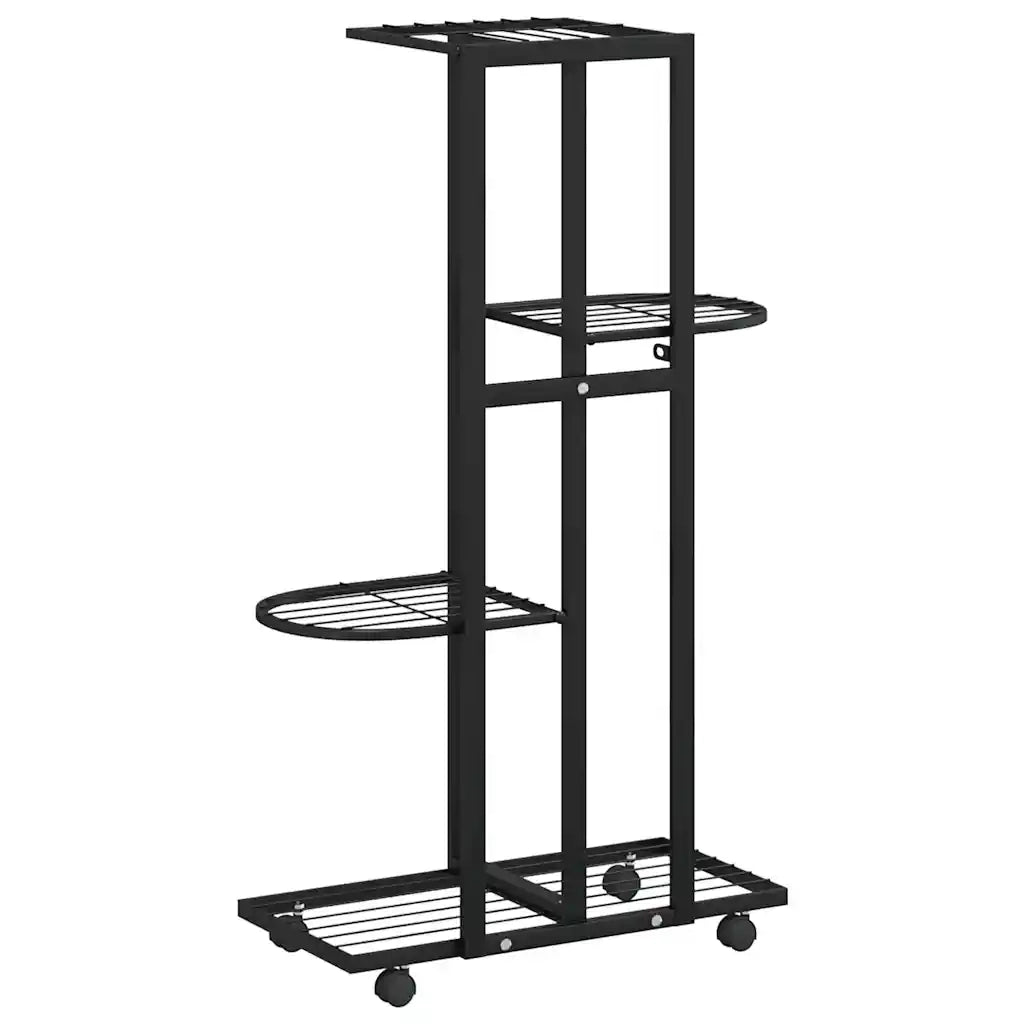 Fioriera a 4 Piani con Ruote-Vaso-Contenitore per Piante 44x23x80 cm Ferro Nero