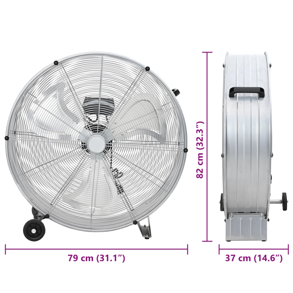 Ventilatore a tamburo  con ruote, 3 velocitÃ , argento, ?77 cm