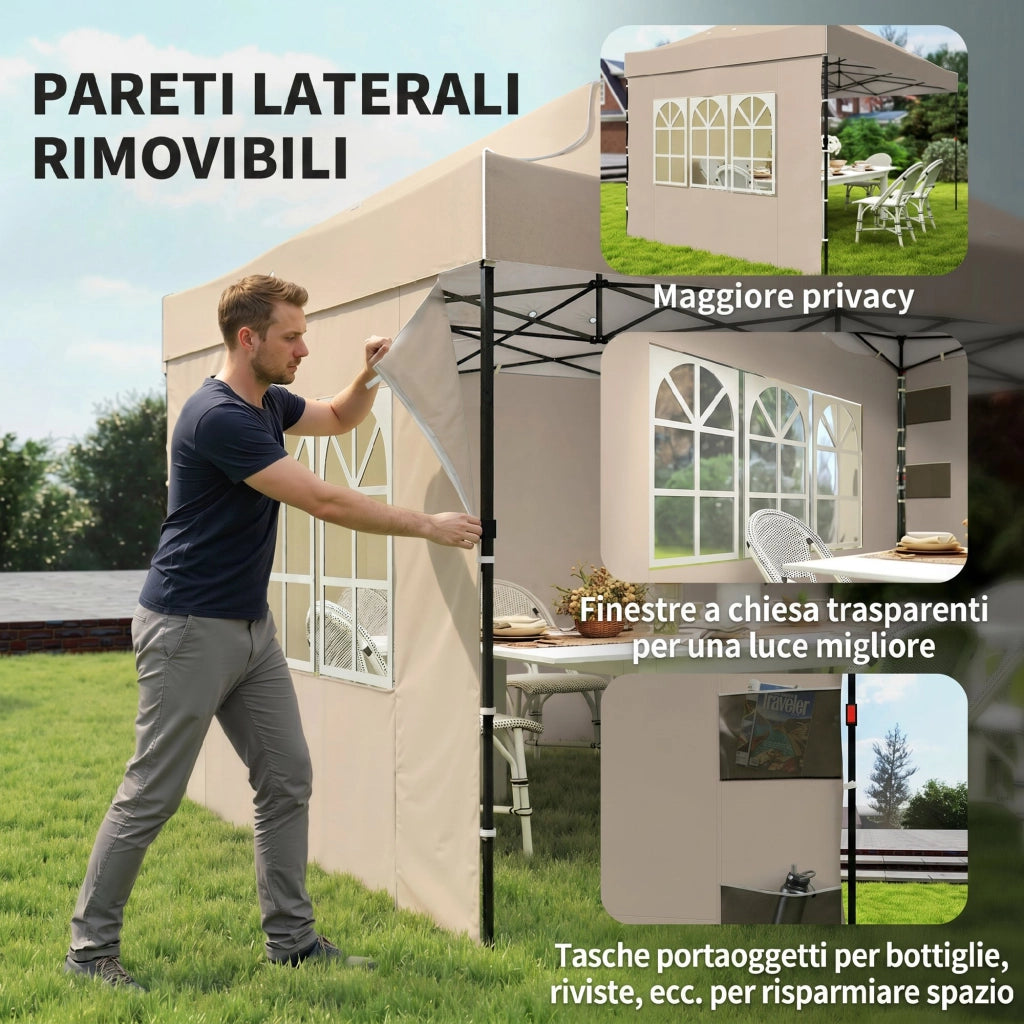 Gazebo Pieghevole con Pareti ¨C zephmum ¨C Marrone Sabbia 2.9x4.3 m
