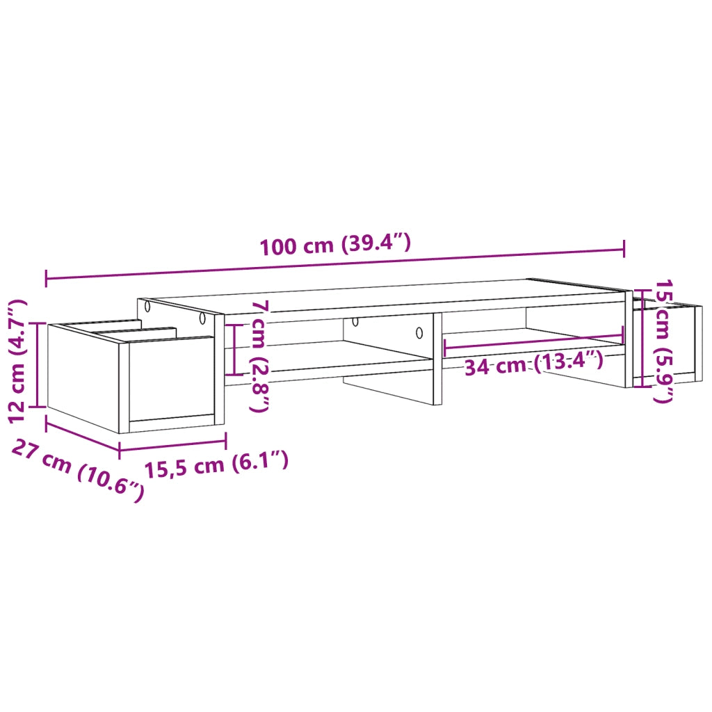 Supporto Monitor con Cassetti Rovere 100x27x15 cm in Truciolato 854690