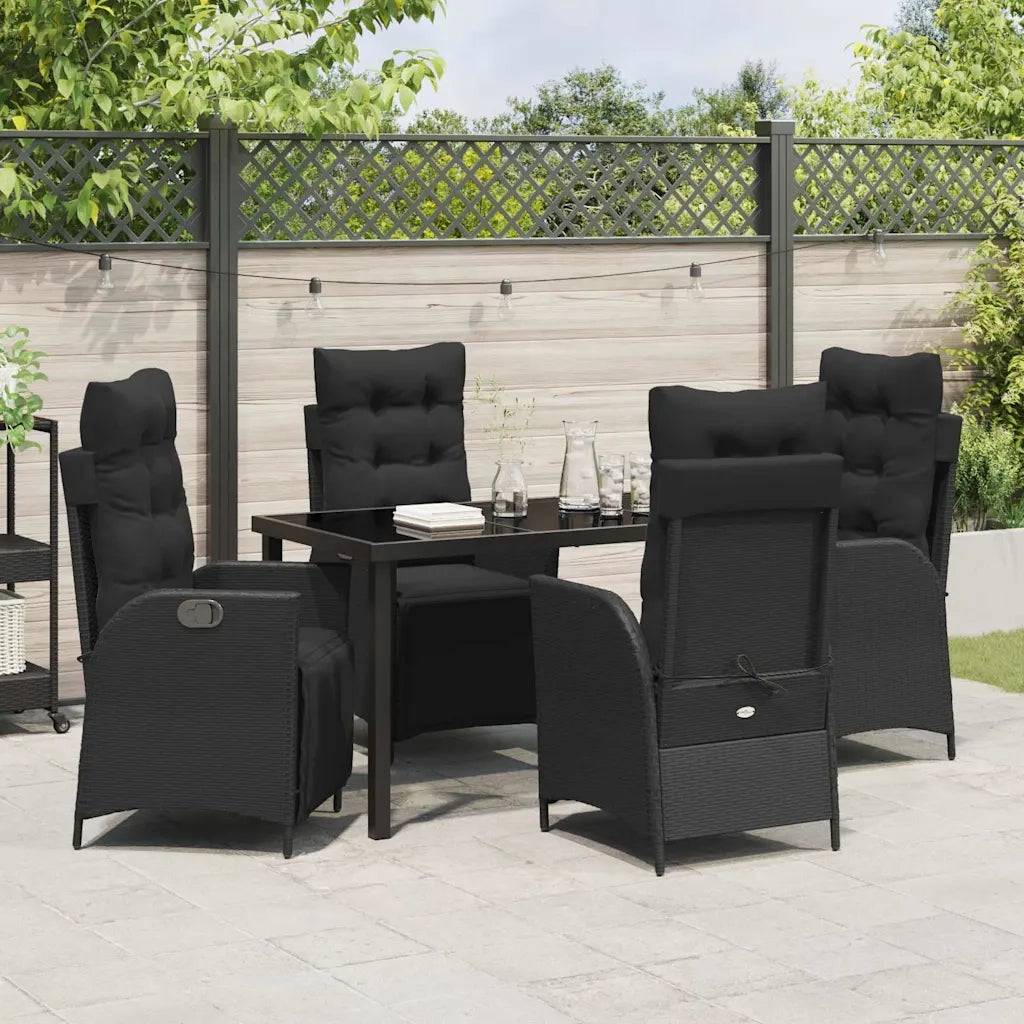 Set da Pranzo per Giardino con cuscino 5 pcs Nero polyrattan 3380535