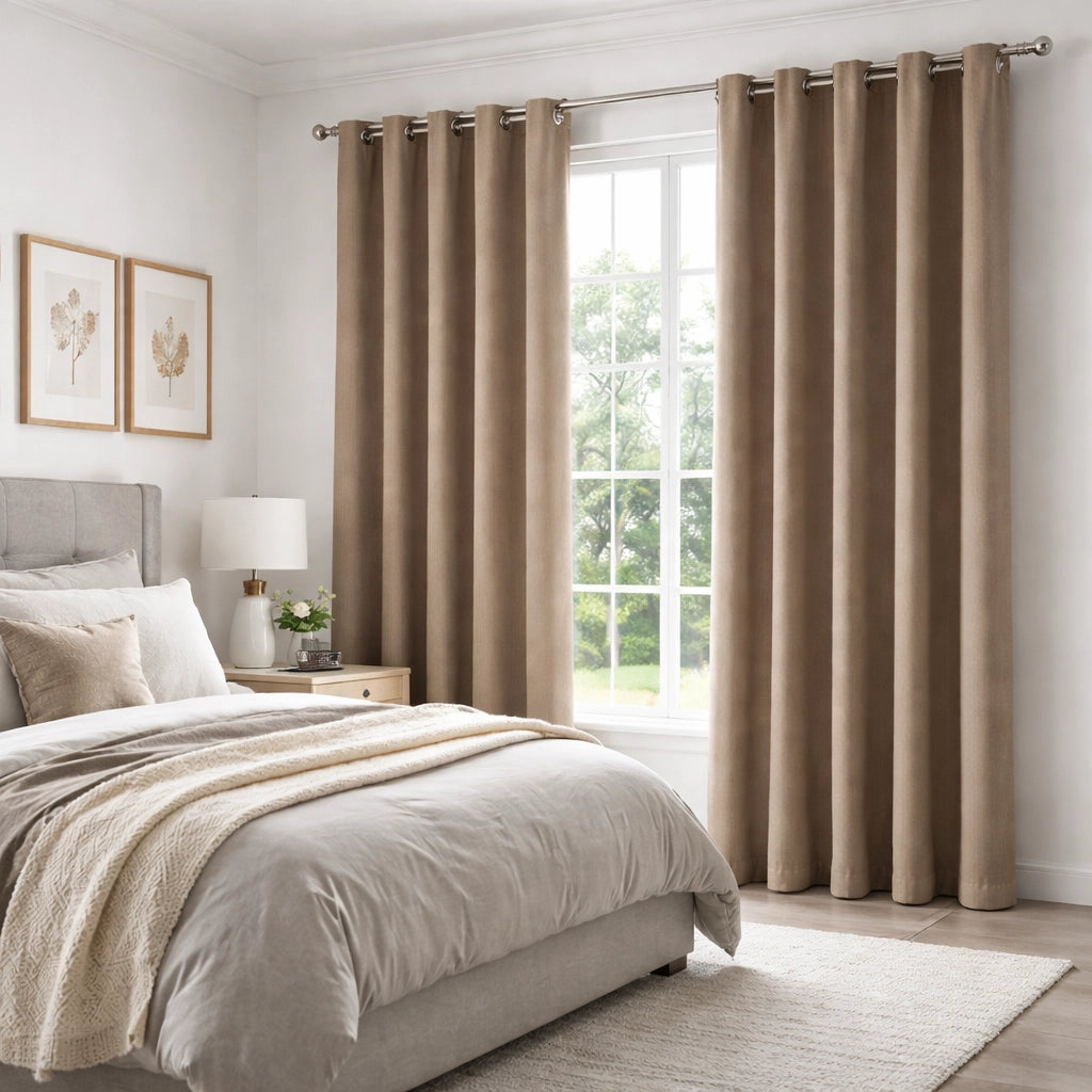 Tenda Oscurante 140x290 cm con Anelli Cromo Design Moderno Marrone