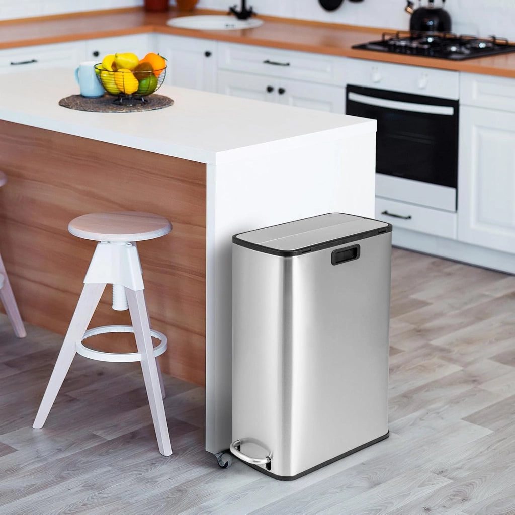 Bidone per Rifiuti in Acciaio Inox 46L, Cestino per Spazzatura con Ali a Bloccaggio Morbido e Secchio Interno Rimovibile, Bidone della Spazzatura a Pedale per Casa Ufficio
