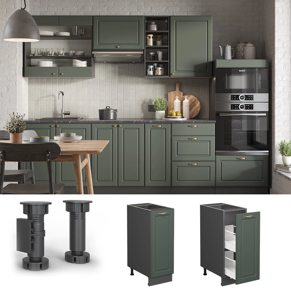 Armadio cucina dispensa alto Fame-Line Verde-oro rustico/Antracite 30 cm, PL Marmo Vicco