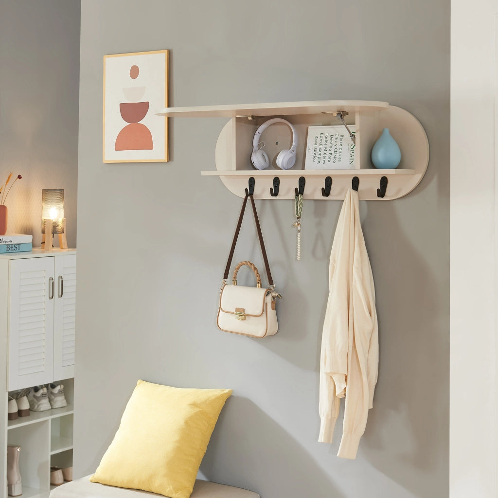 Appendiabiti da Parete Vilkön con Anta a Ribalta e Ganci 80 x 16 x 30 cm - Beige [en.casa]
