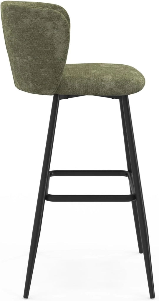 Set di 4 sgabelli da bar FANNY con seduta in ciniglia verde kaki e gambe in metallo nero