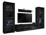 Set di mobili porta TV Tivoli Grande, Komodee, Nero, Senza LED, Larghezza 250 cm x Altezza 159 cm x Profondità 35 cm, Per soggiorno, Camera da letto