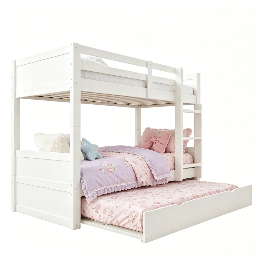 Letto a castello 90x200 cm in legno con letto estraibile, trasformabile in 2 letti singoli, bianco