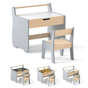 Set tavolo e sedia per bambini con piano rimovibile 2-in-1, Set scrivania in legno con spazio di archiviazione Grigio-Tavoli e sedie