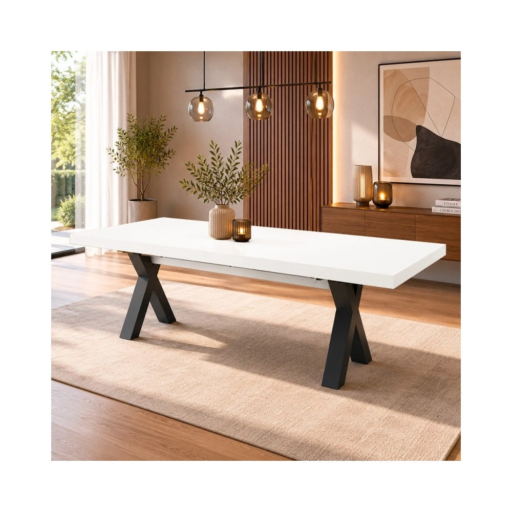 Tavolo Allungabile Milonga480 180 cm con Piano Bianco Spatolato e Gambe Incrociate Antracite