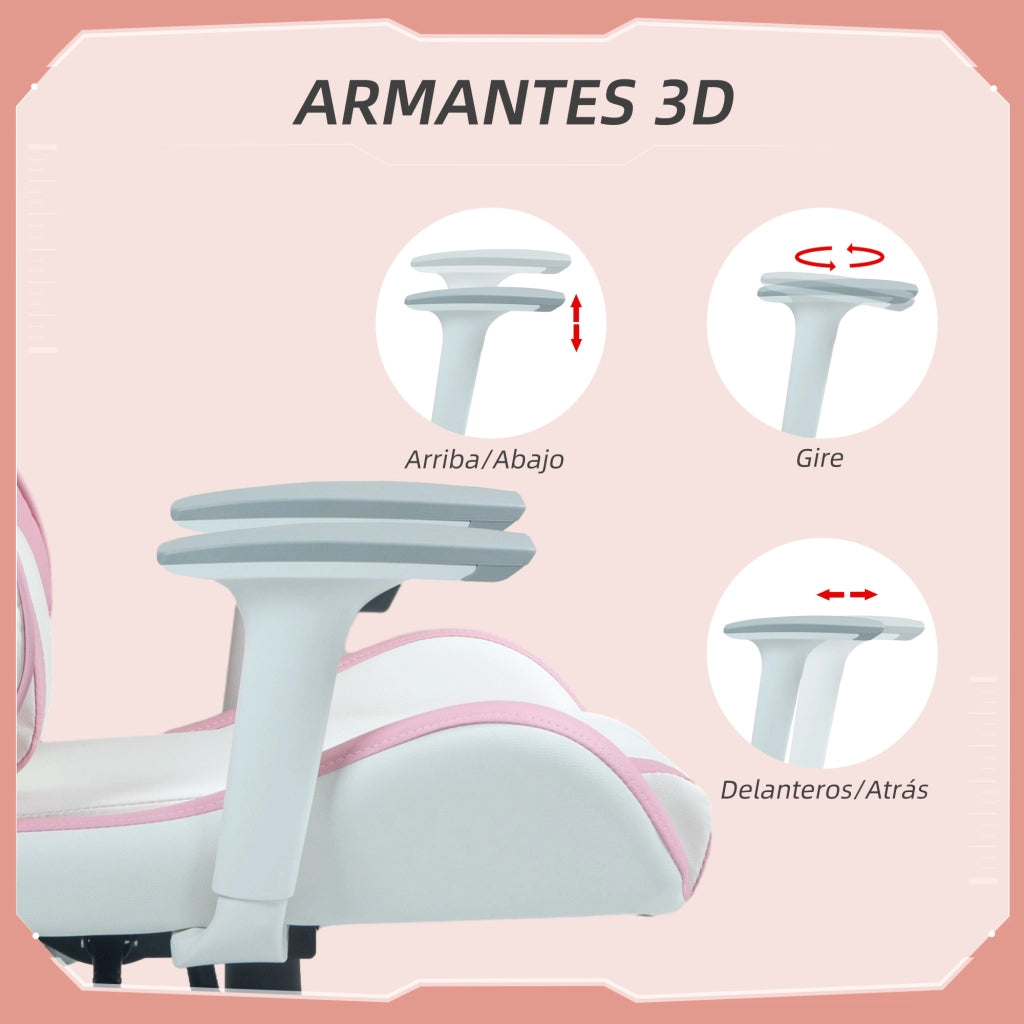 Sedia Gamer con Braccioli e Schienale Regolabile ¨C Zephmum ¨C Rosa 67x60x120-128 cm