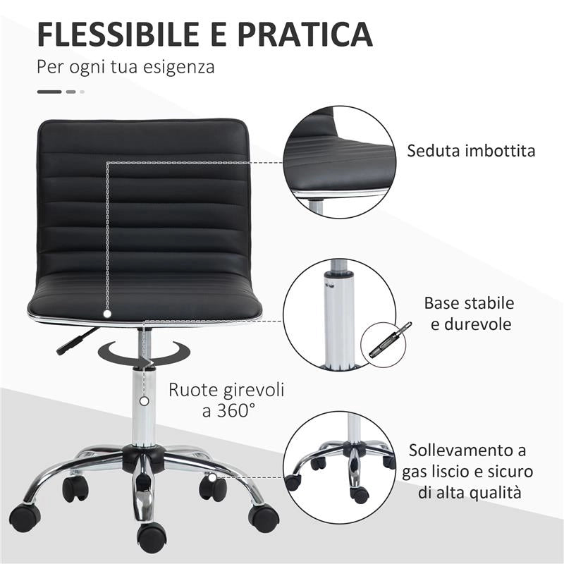 SEDIA DA UFFICIO ERGONOMICA IN PELLE PU CON ALTEZZA REGOLABILE SEDUTA GIREVOLE E RUOTE NERO