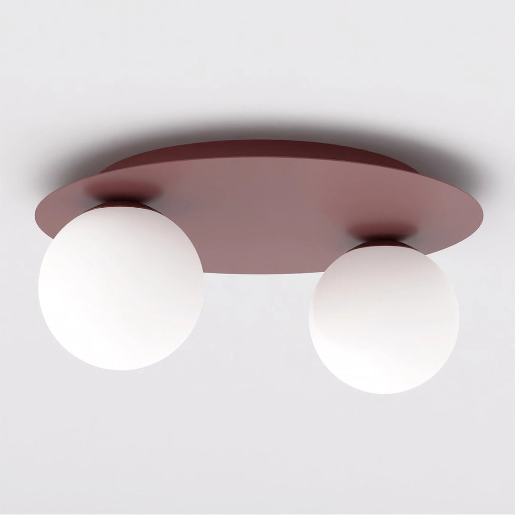 Lampada da soffitto Solar in acciaio bordeaux e vetro opale