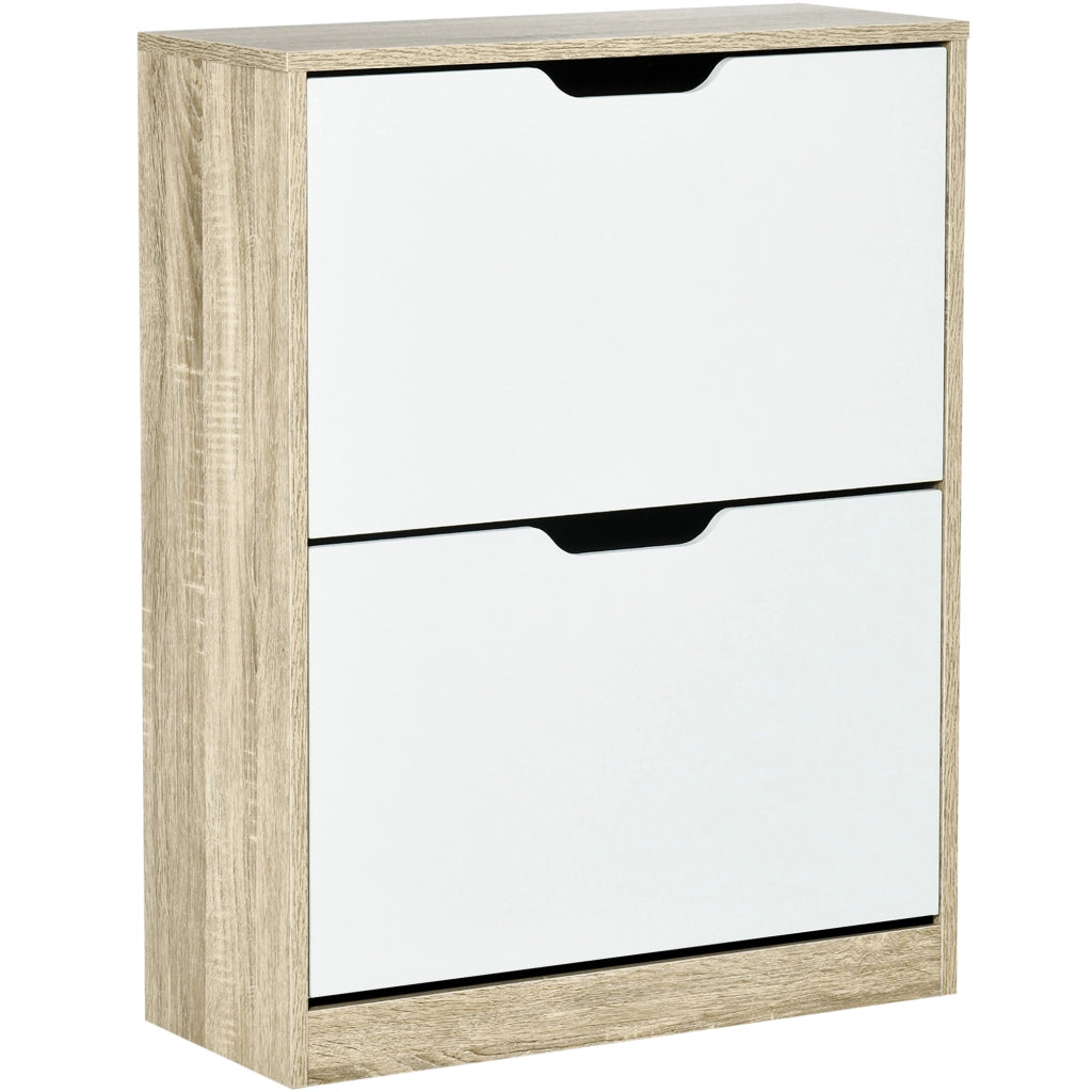 Scarpiera Salvaspazio Slim con 2 Cassetti ¨C zephmum ¨C Legno e Bianco 62.5x26x81 cm