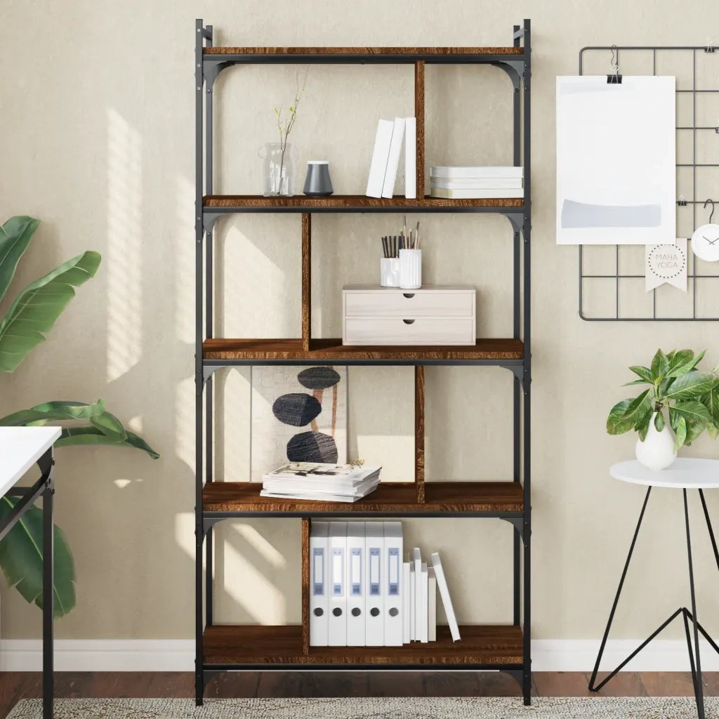 Libreria-Scaffale per Libri-Mobile di Stoccaggio Rovere Marrone 5 Ripiani 76x32x158cm Legno Multistrato