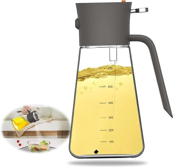 Spruzzatore per olio da cucina, flacone da 600 ml in vetro, spray per olio da cucina, flacone 2 in 1, flacone in vetro per olio d'oliva e aceto per la preparazione di insalate di cucina, grigliate e cotture.