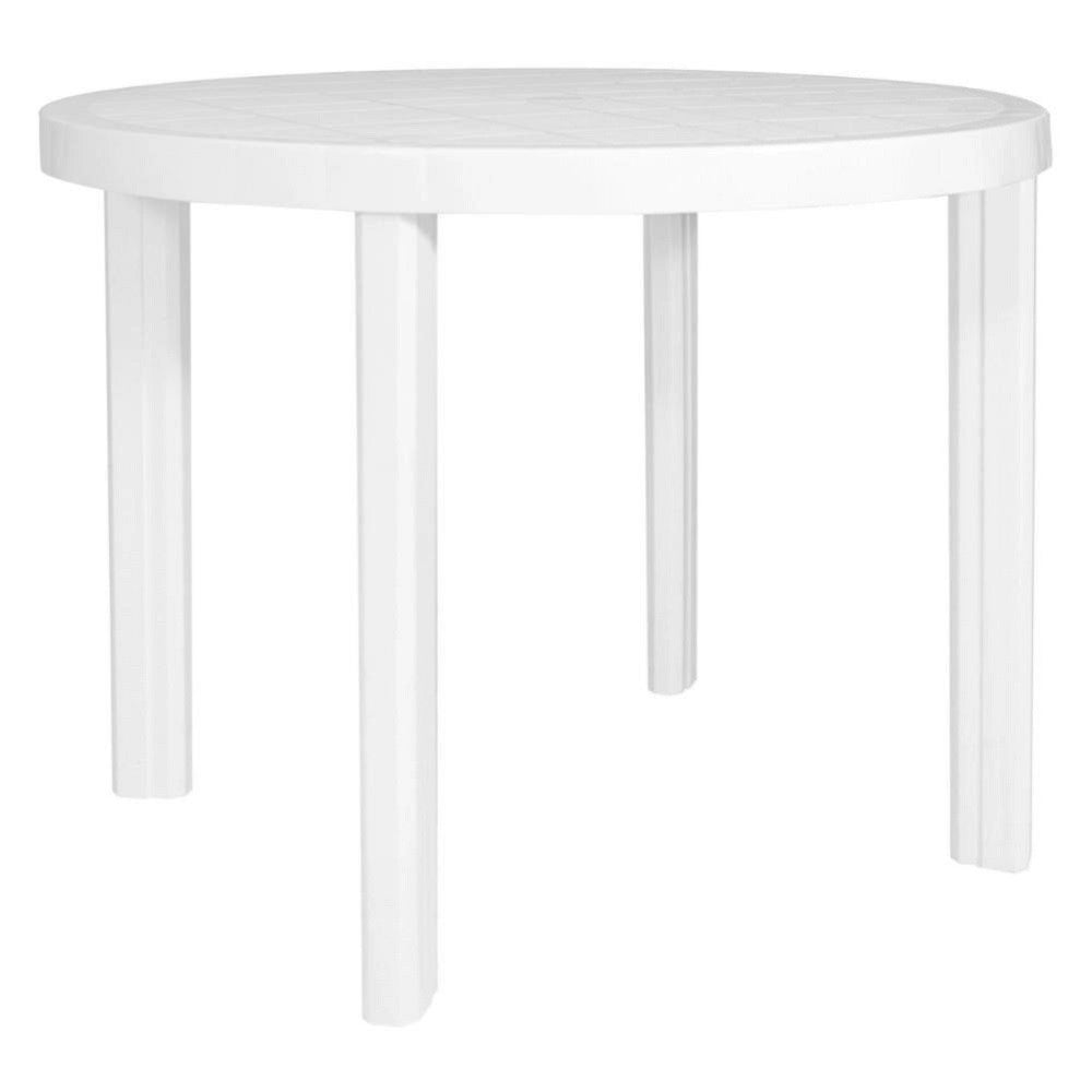 Trade Shop - Tavolo Da Giardino Bianco Rotondo In Plastica 90x72cm Resistente Arredo Esterno 008942 -