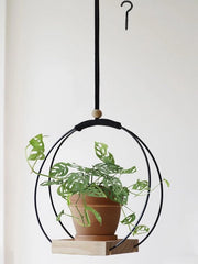 Sostegno per piante in legno - Sostegno macramé per piante appese - Per piante da appartamento - Sostegno per piante appeso per decorazione di muro - finestra - e camera - Nero - Non include pianta e contenitore