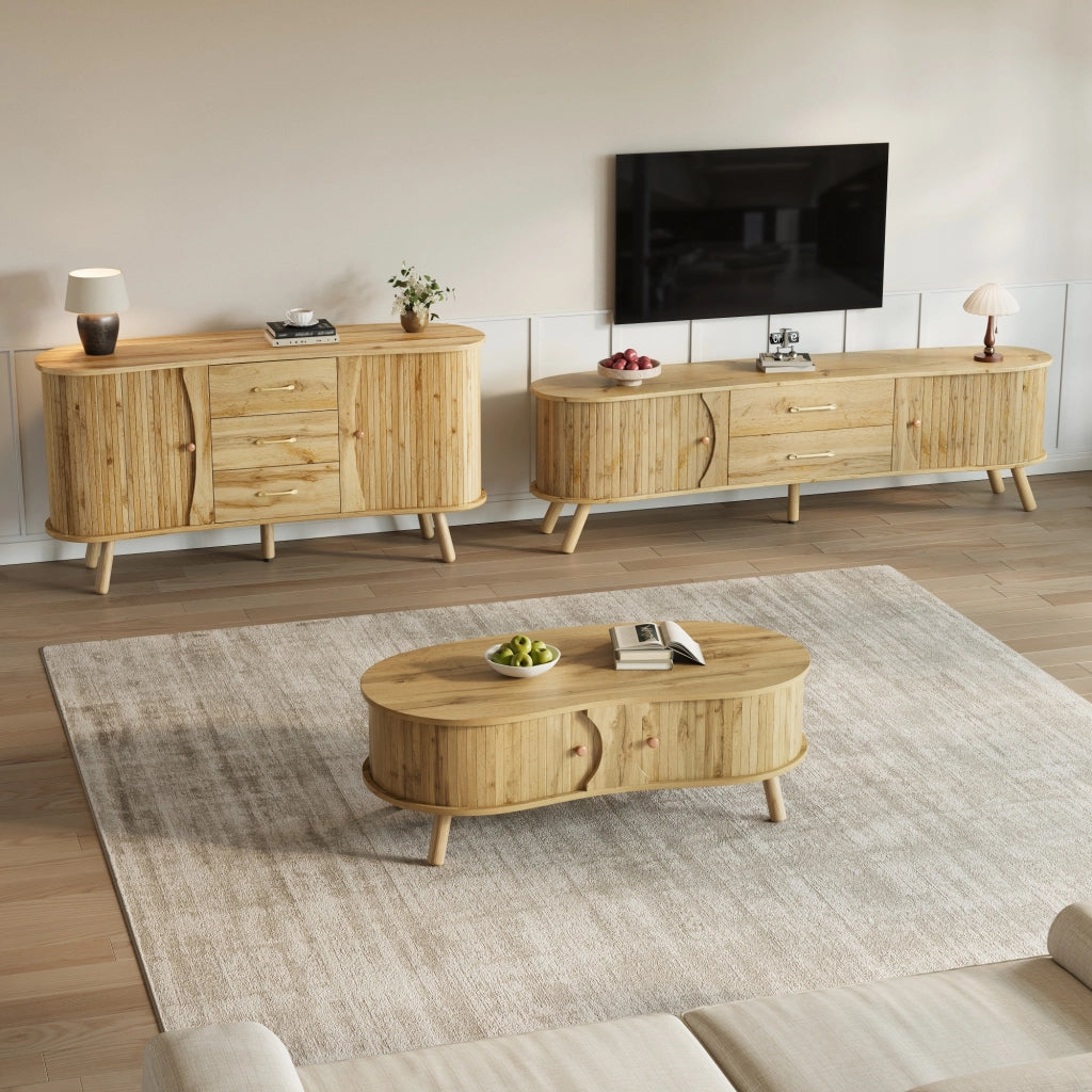 Set Soggiorno 3pz Mobile TV, Credenza e Tavolino ¨C MINIMAL ¨C Legno, Ante Scorrevoli