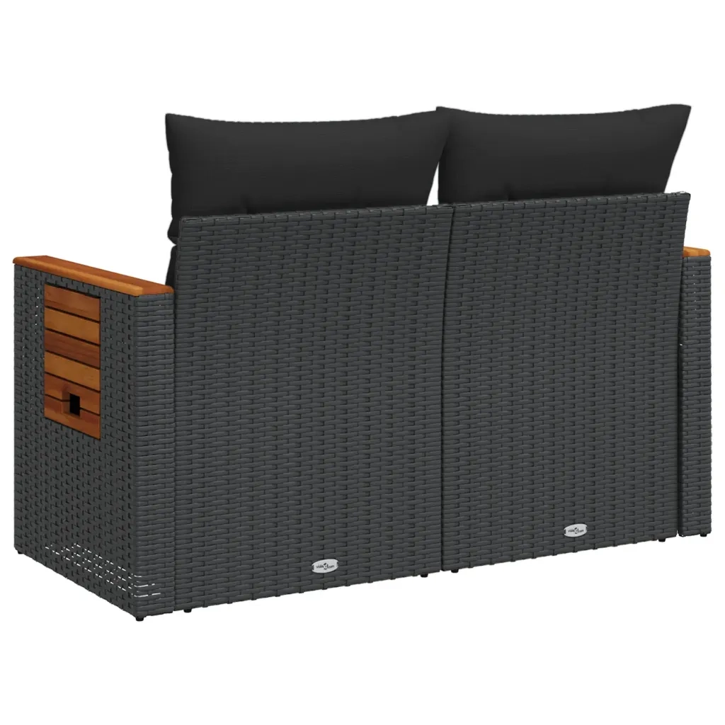 Divano da Giardino con Cuscini a 2 Posti-Sofa da Giardino-Divano da esterno Nero in Polyrattan 238411