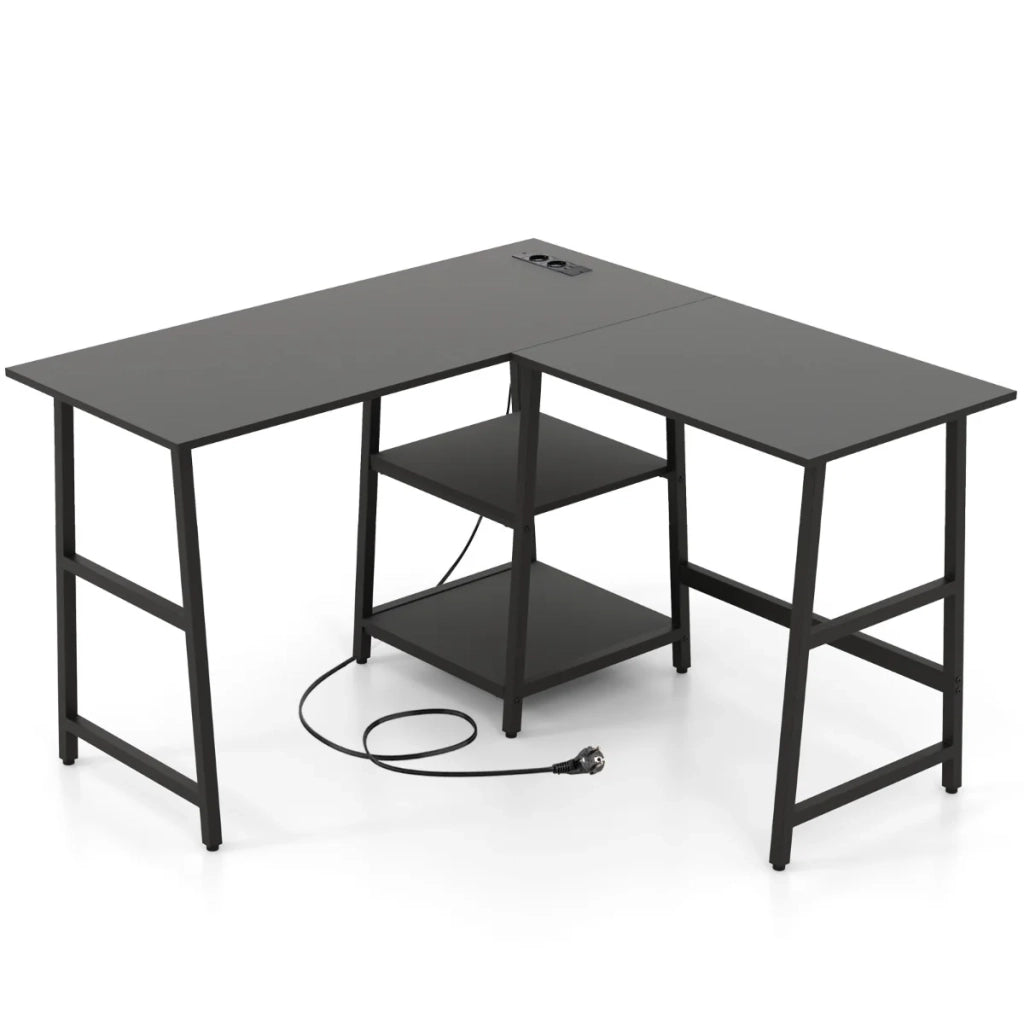 Scrivania a L 120 x 70 x 75 cm con stazione di ricarica design moderno in legno ingegnerizzato nero 20_0010905
