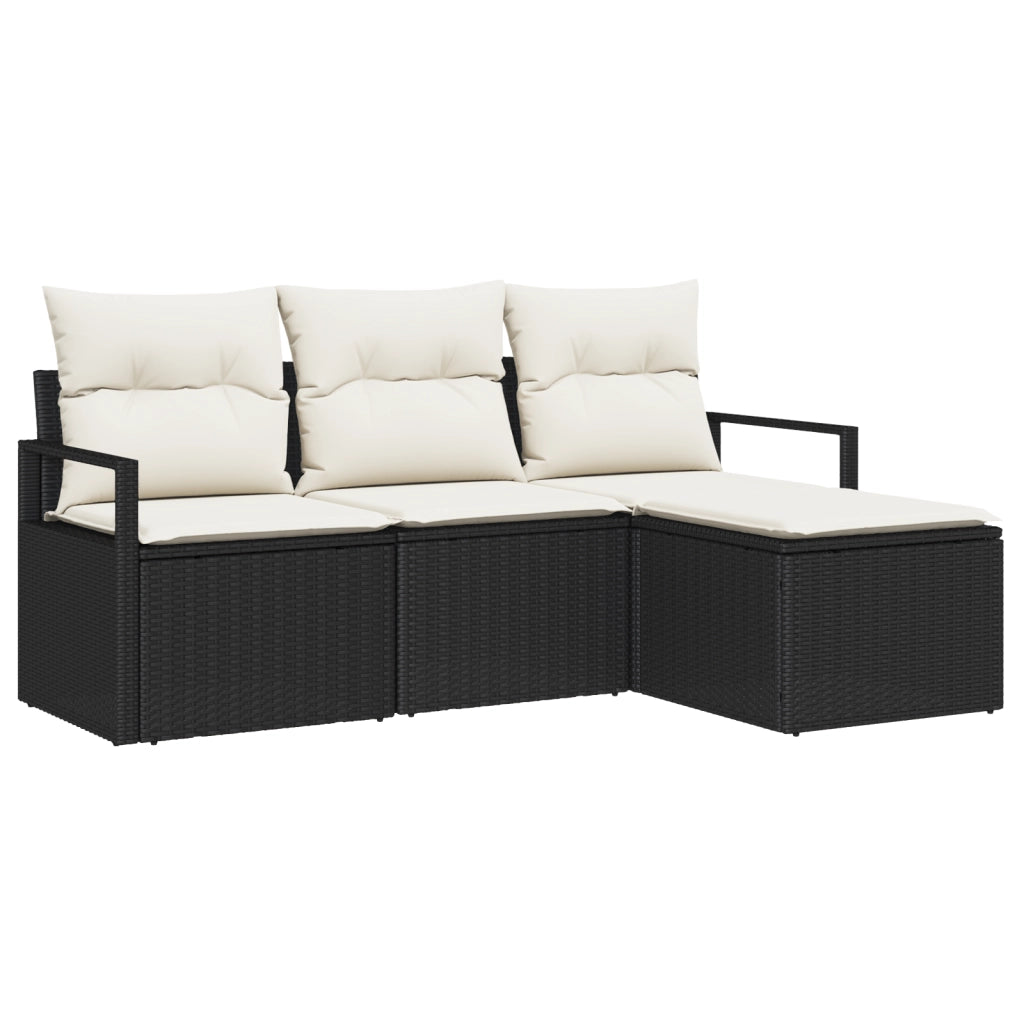 Set Divano da Giardino 4 Pezzi con Cuscini Nero Polyrattan